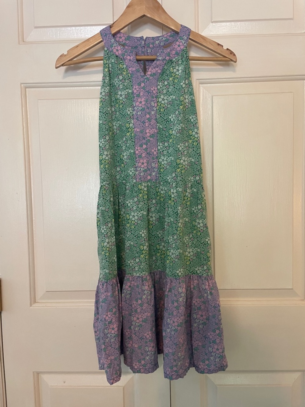 Free Assembly girls Green and Lavender Floral Tiered Sundress size 14/16
